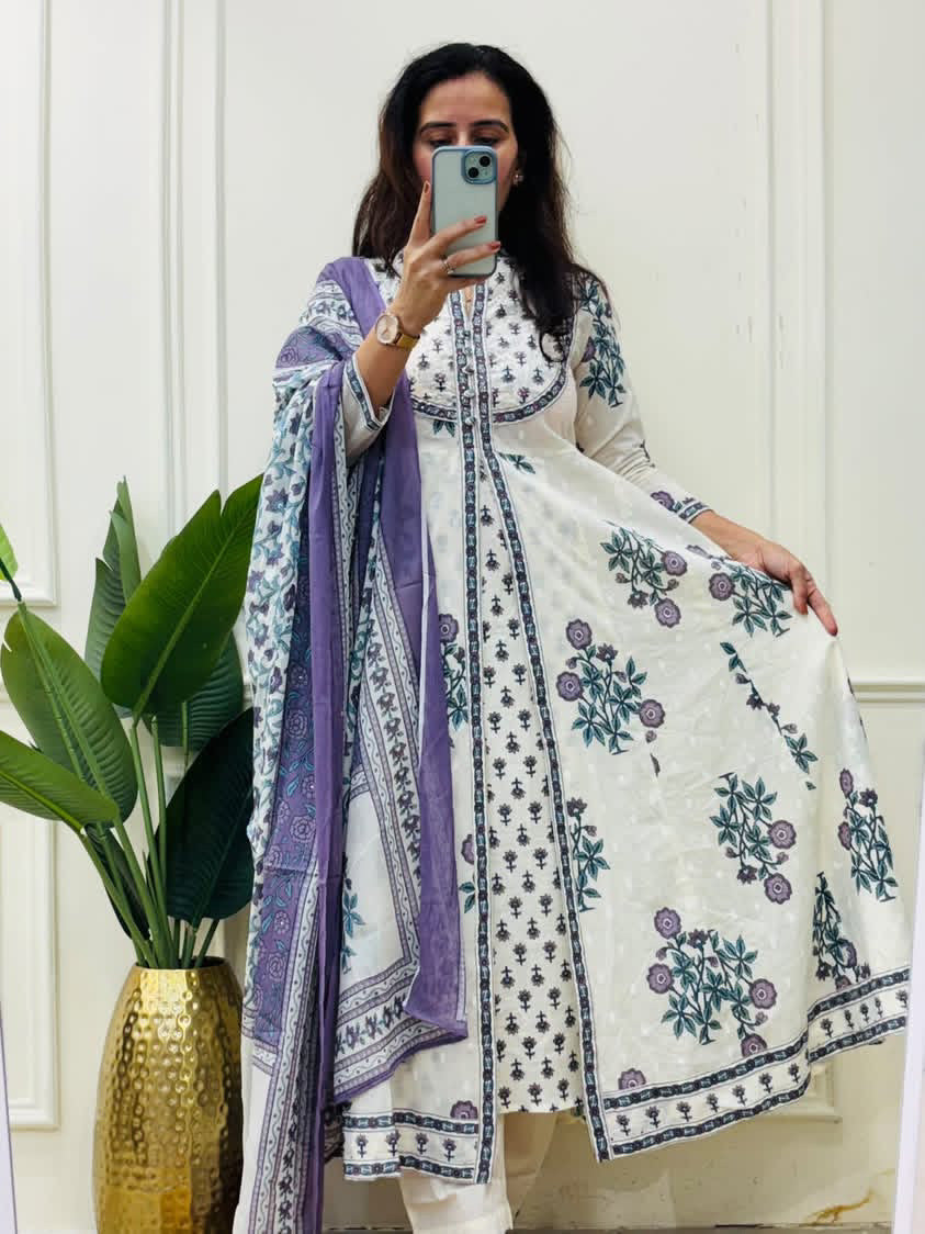 Pure cotton front slit anarkali set