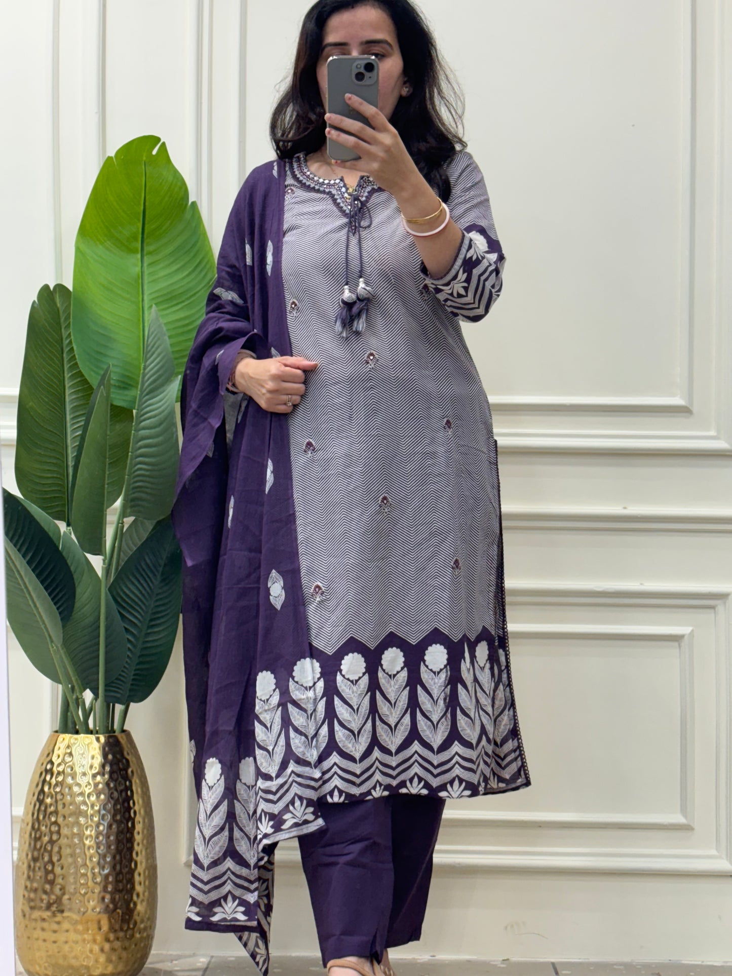 Purple yolk embroidered kurta set
