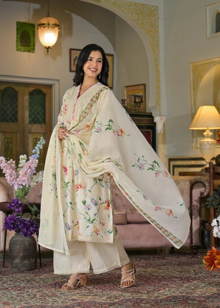 Pure Mul cotton A- line Suit with Plazzo