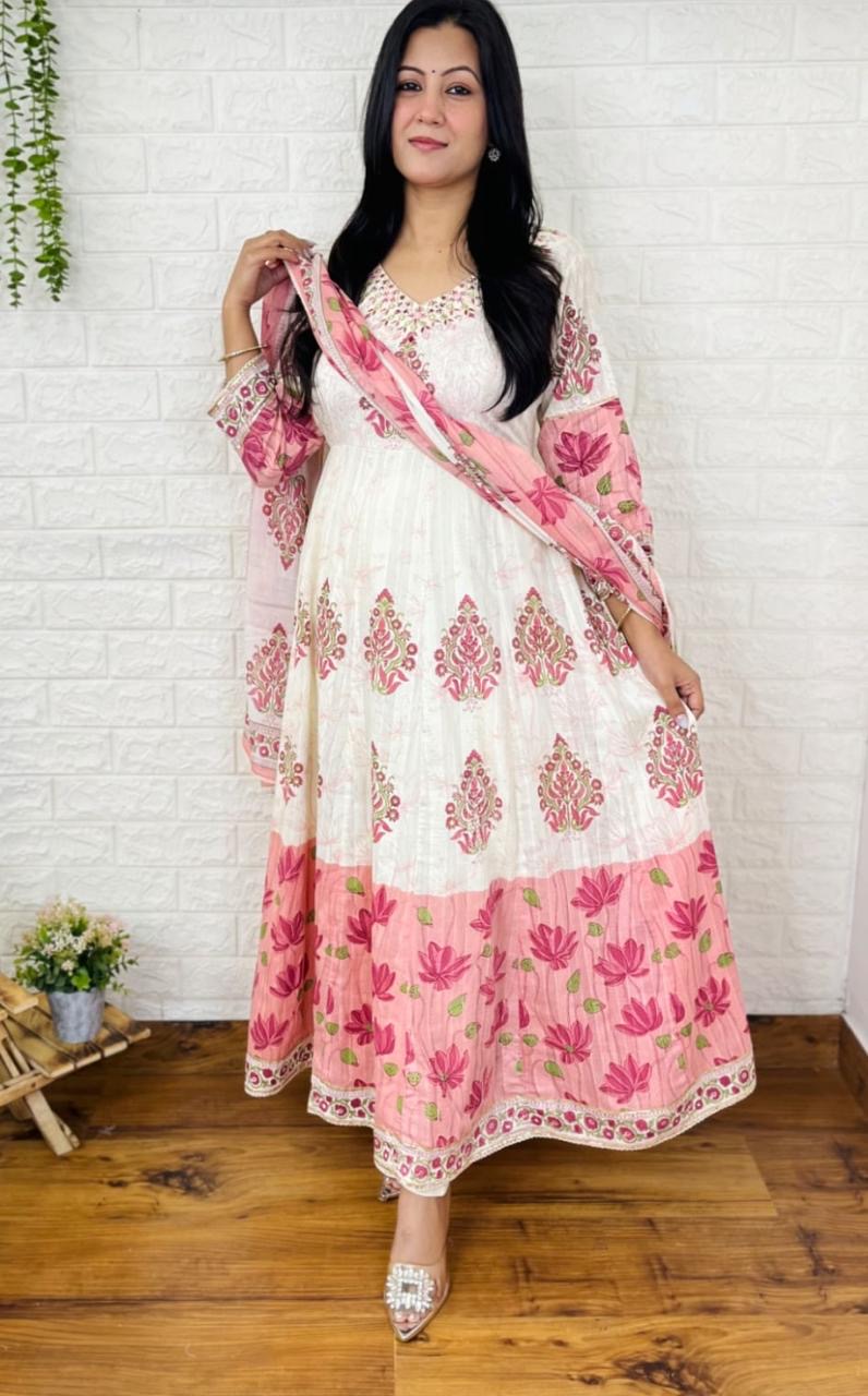 Premium Mulcotton floral anarkali set