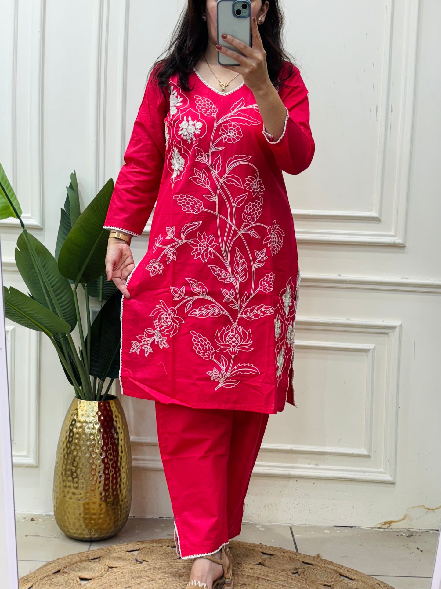 Thread embroidery laced coord set