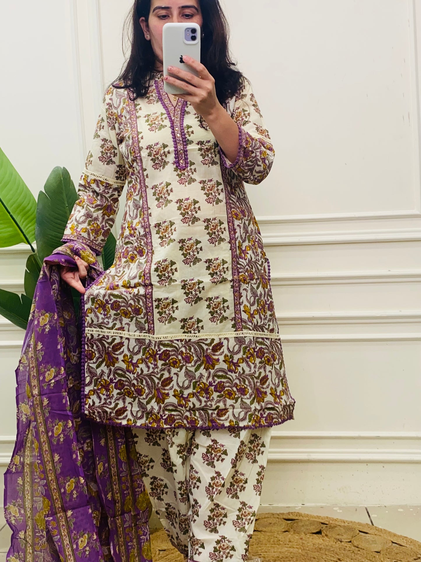 Premium laced cotton kurta set with farsi salwar