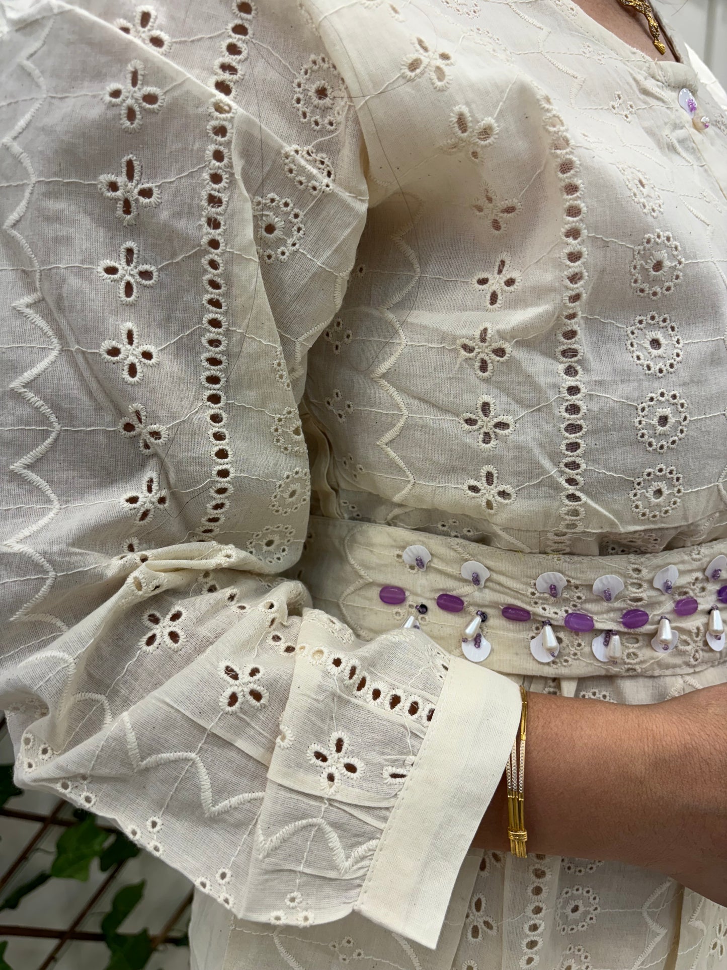 Schiffli Co-ord set With Lavender Sequins On Belt