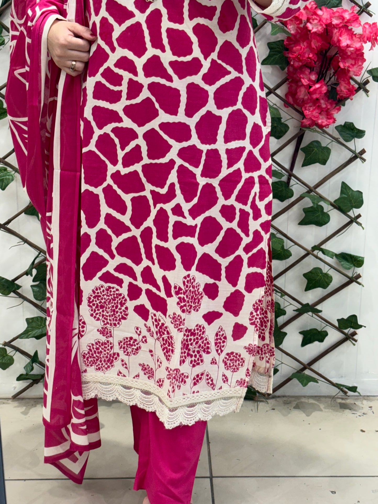Pink Pure Cotton Laced Kurta Set