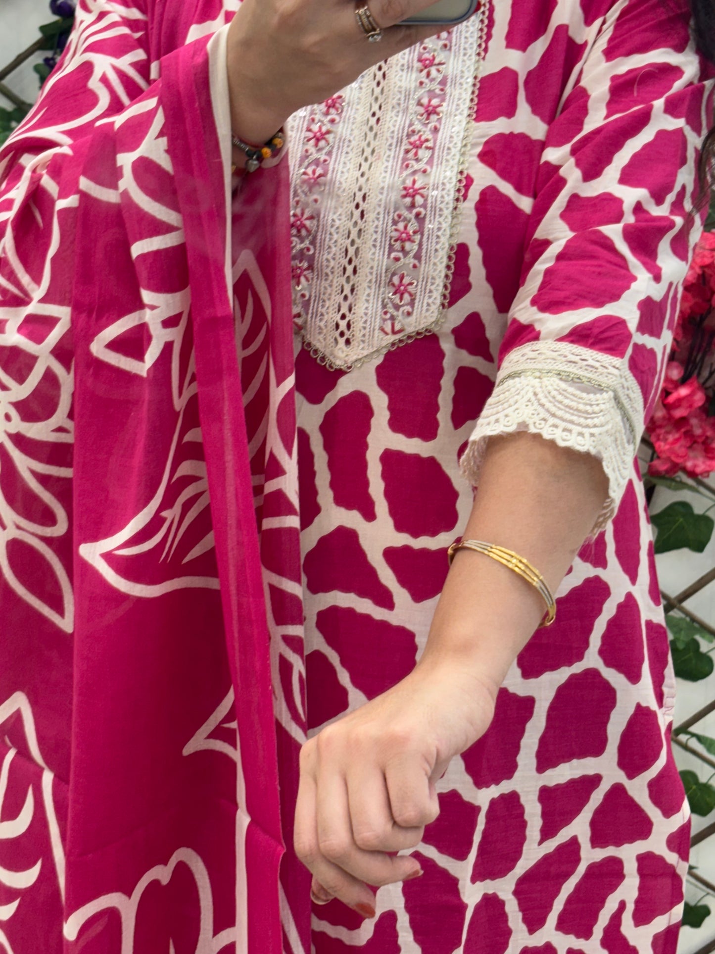 Pink Pure Cotton Laced Kurta Set