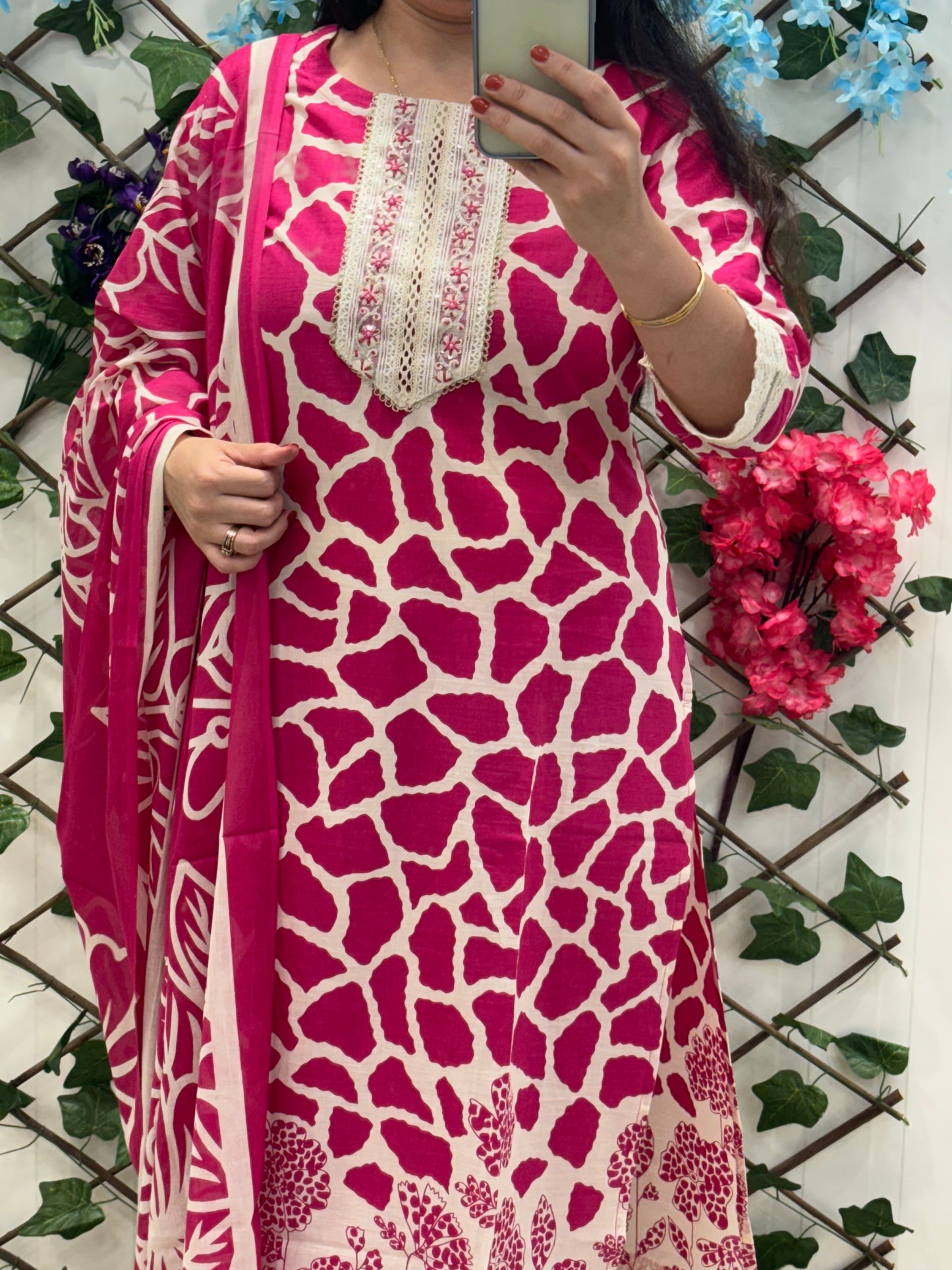 Pink Pure Cotton Laced Kurta Set