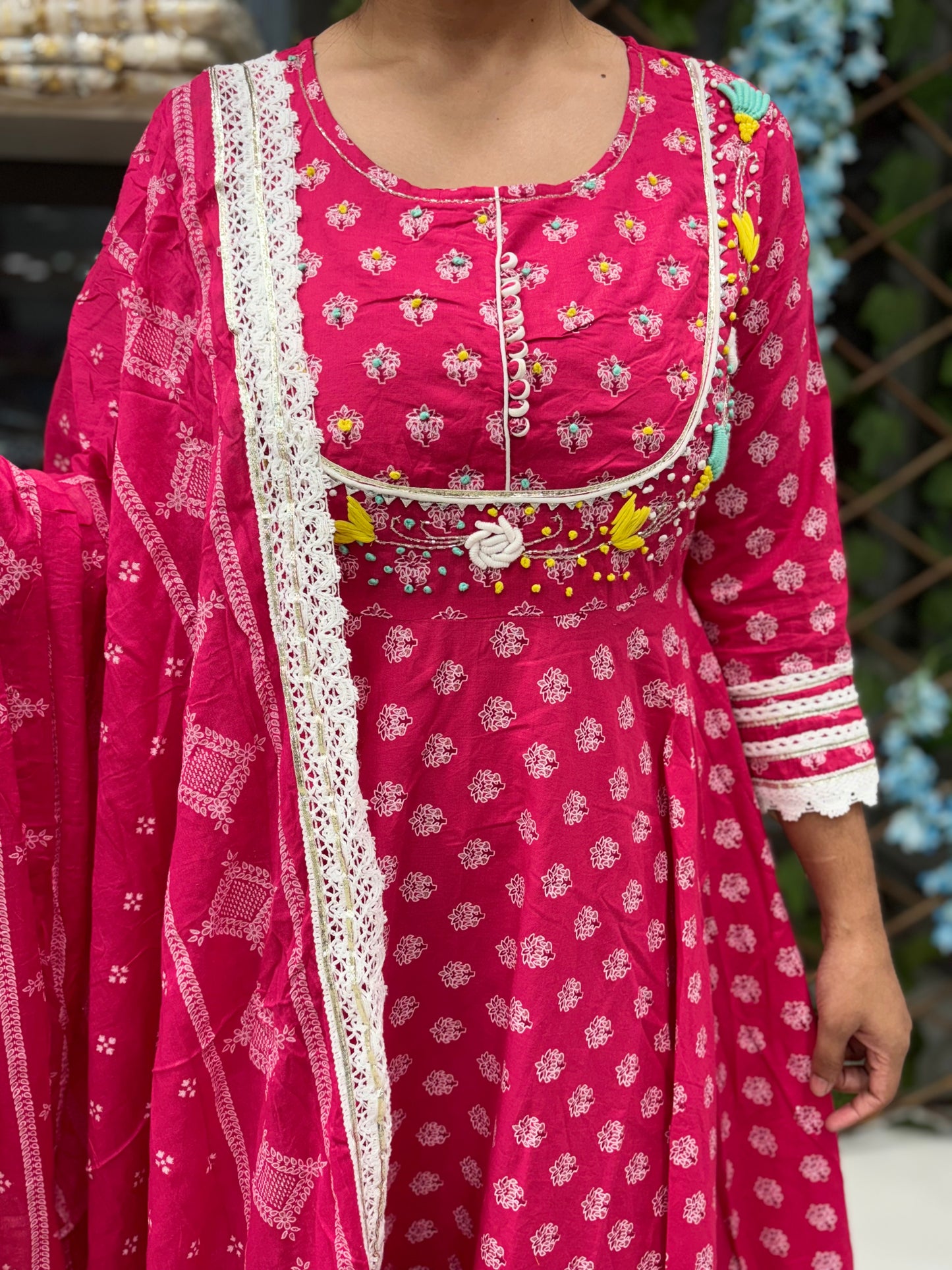Red fully flaired pure cotton anarkali