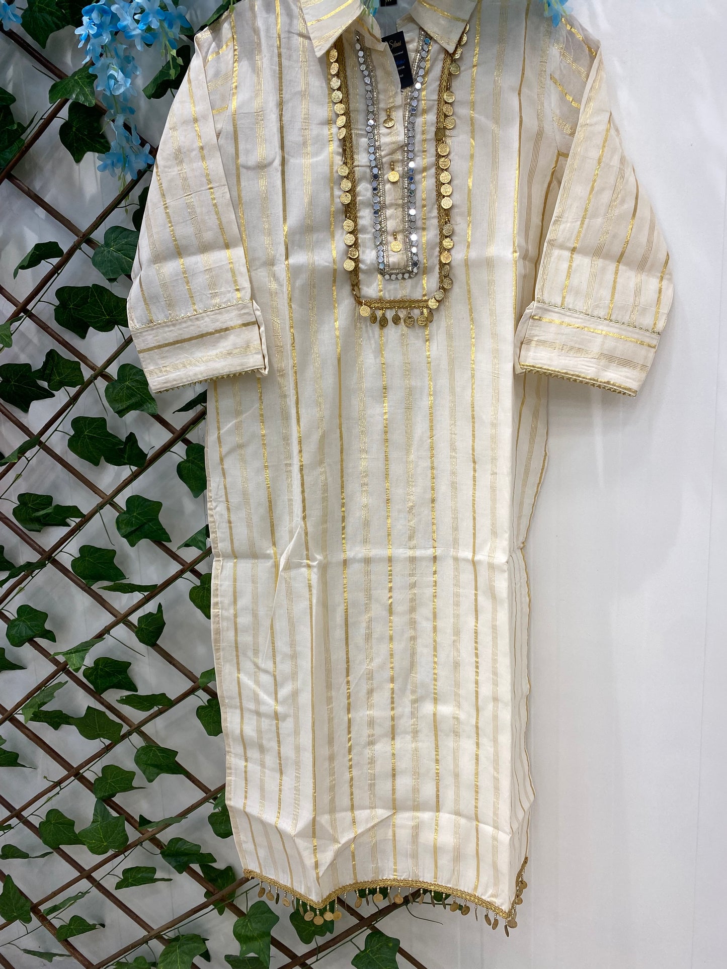White Co-ord Set With Golden Coins