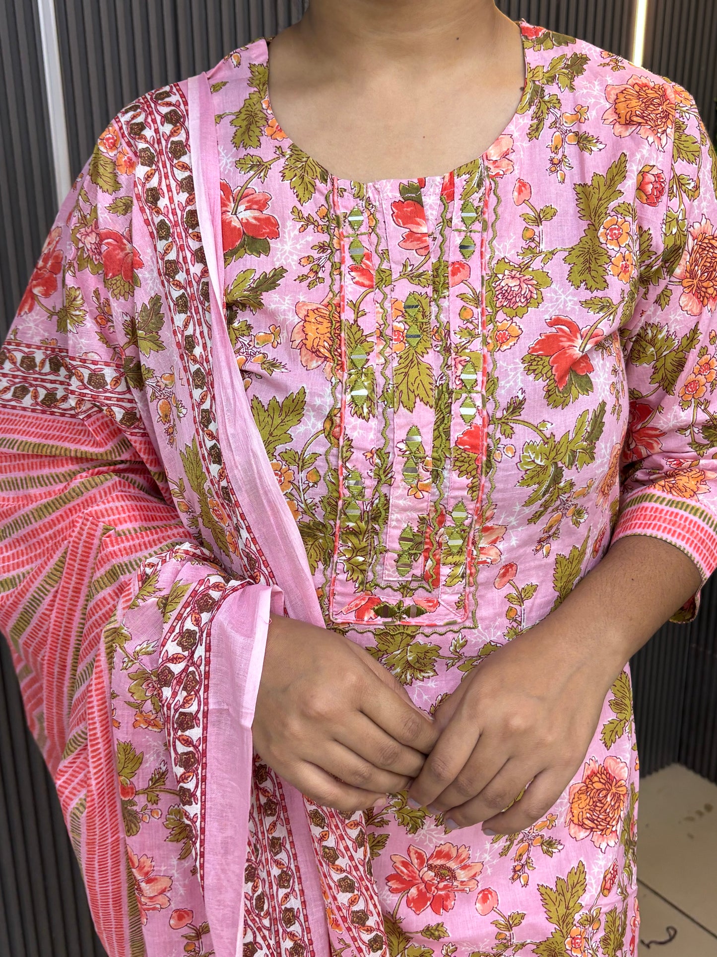 Pink floral pure cotton kurta set