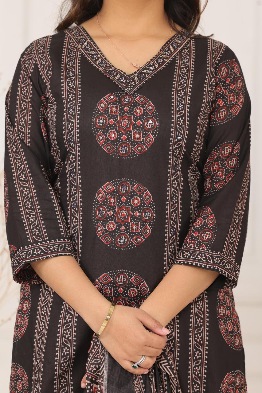 Black Cotton Straight Suit