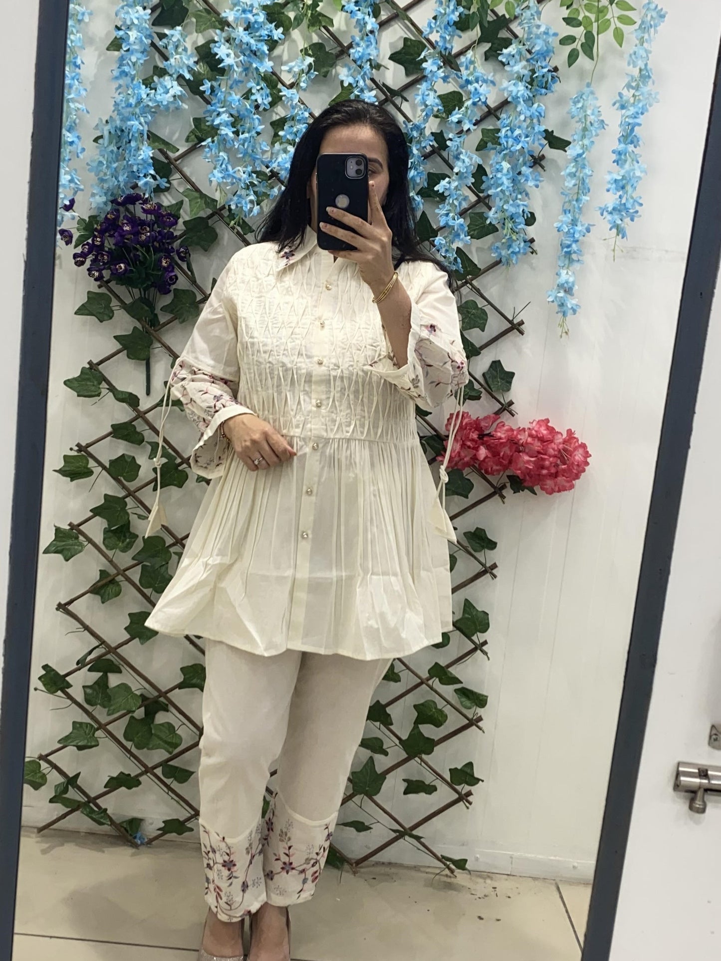 White Co-ord Set With Flowers