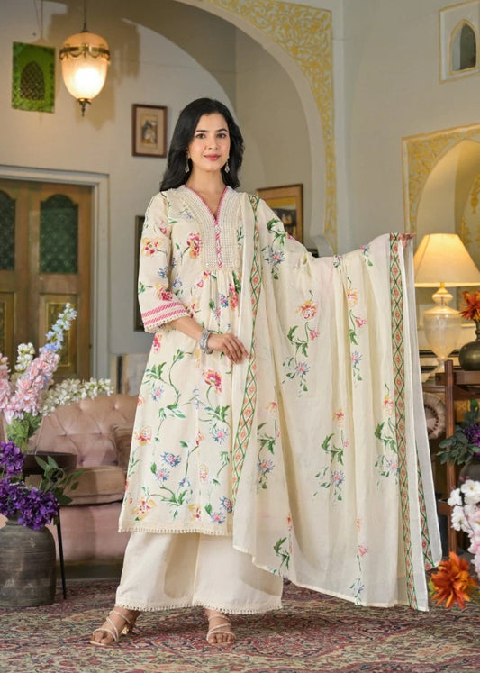 Pure Mul cotton A- line Suit with Plazzo