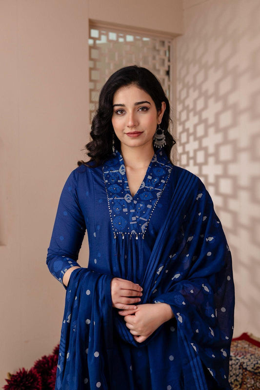 Blue cotton kurta set with plazzo