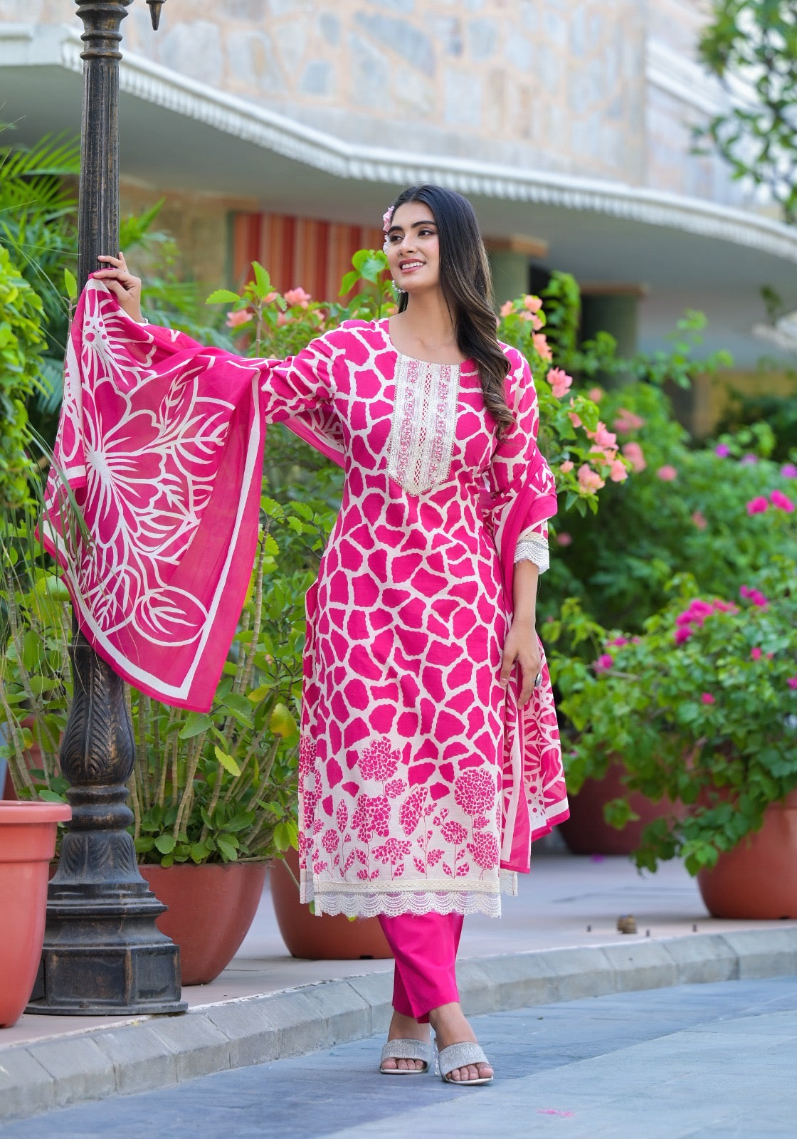 Pink Pure Cotton Laced Kurta Set