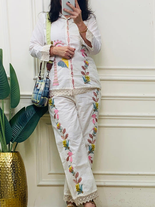 Creamish Embroidered coordset
