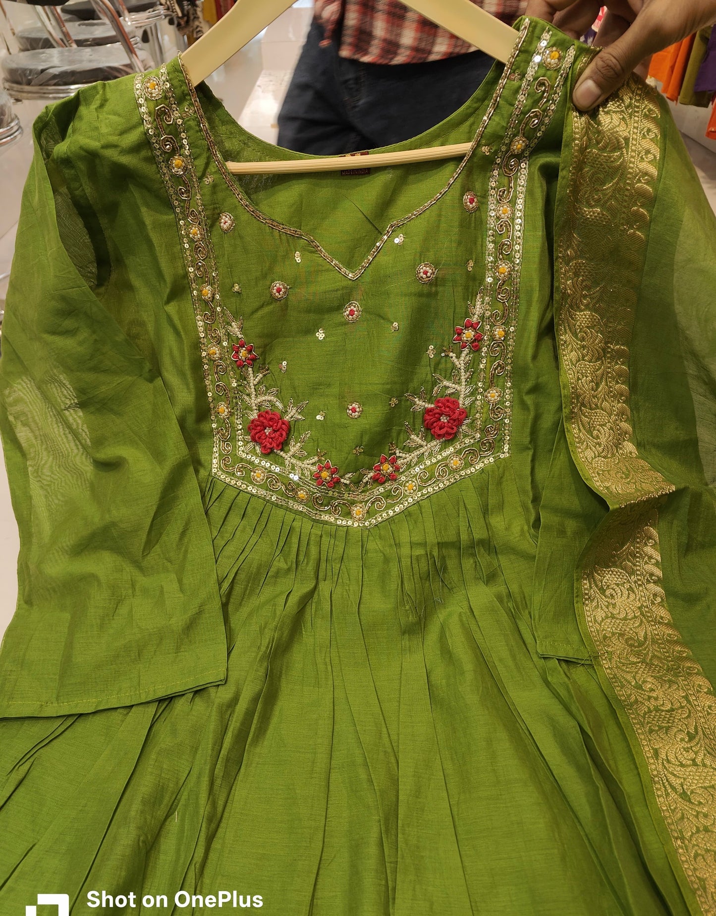 Premium Mul chanderi hand embroidered kurta set