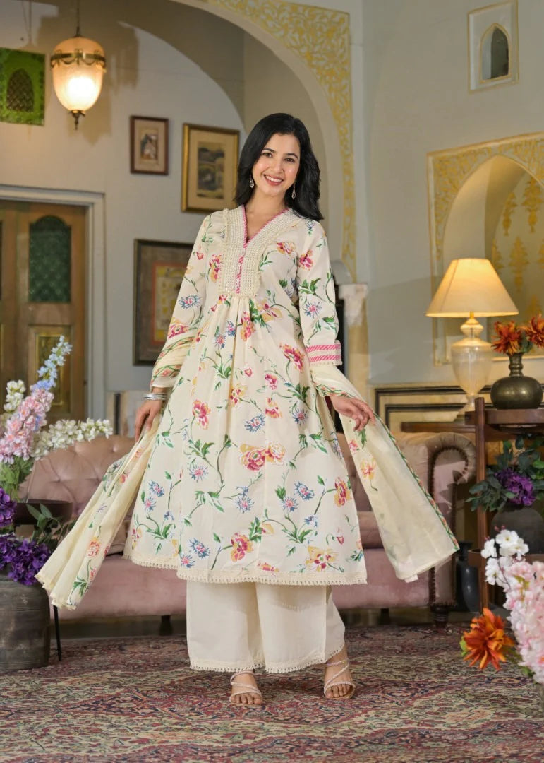 Pure Mul cotton A- line Suit with Plazzo