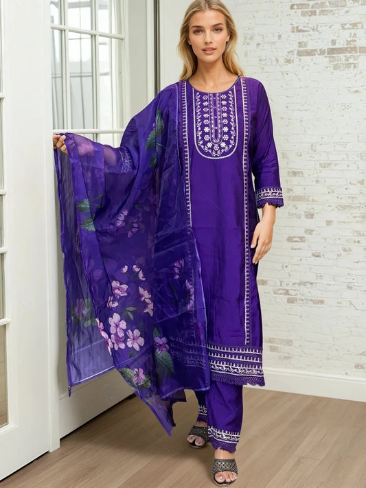 Purple laced silk kurta set