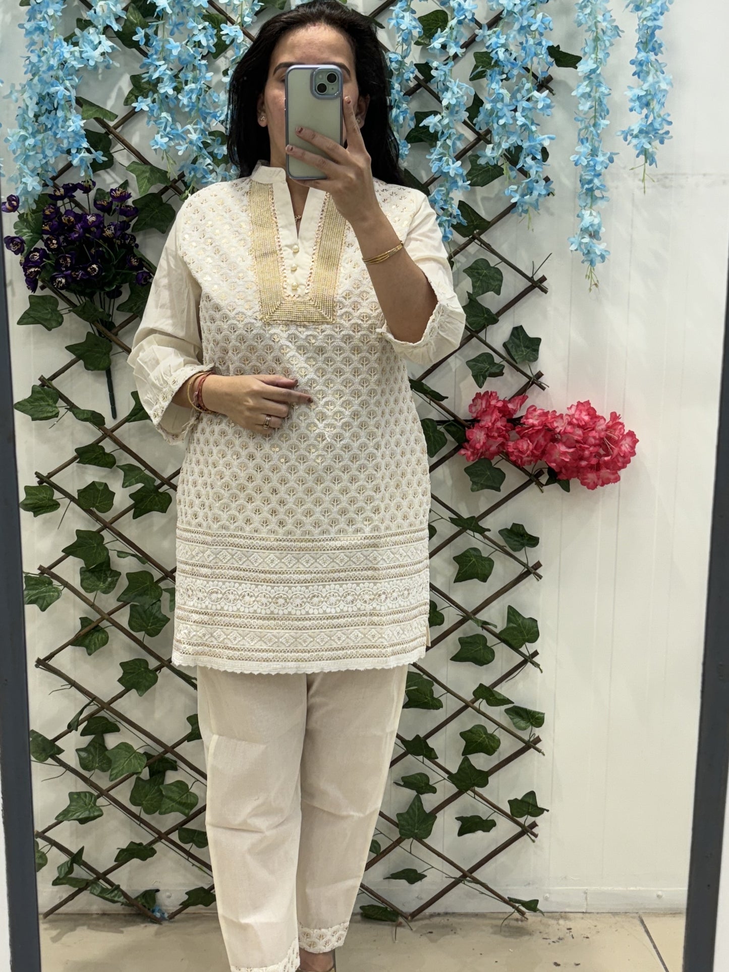 Schiffli With Golden Bead Work Co-ord Set