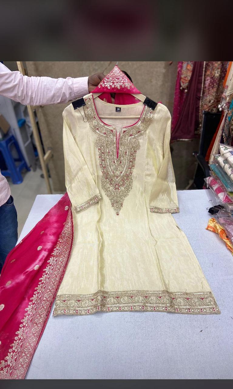 Pure shimmer contrast kurta set