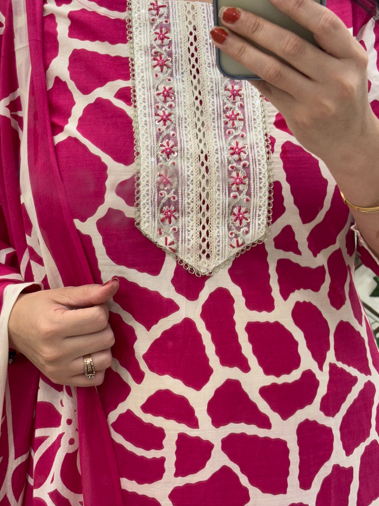 Pink Pure Cotton Laced Kurta Set