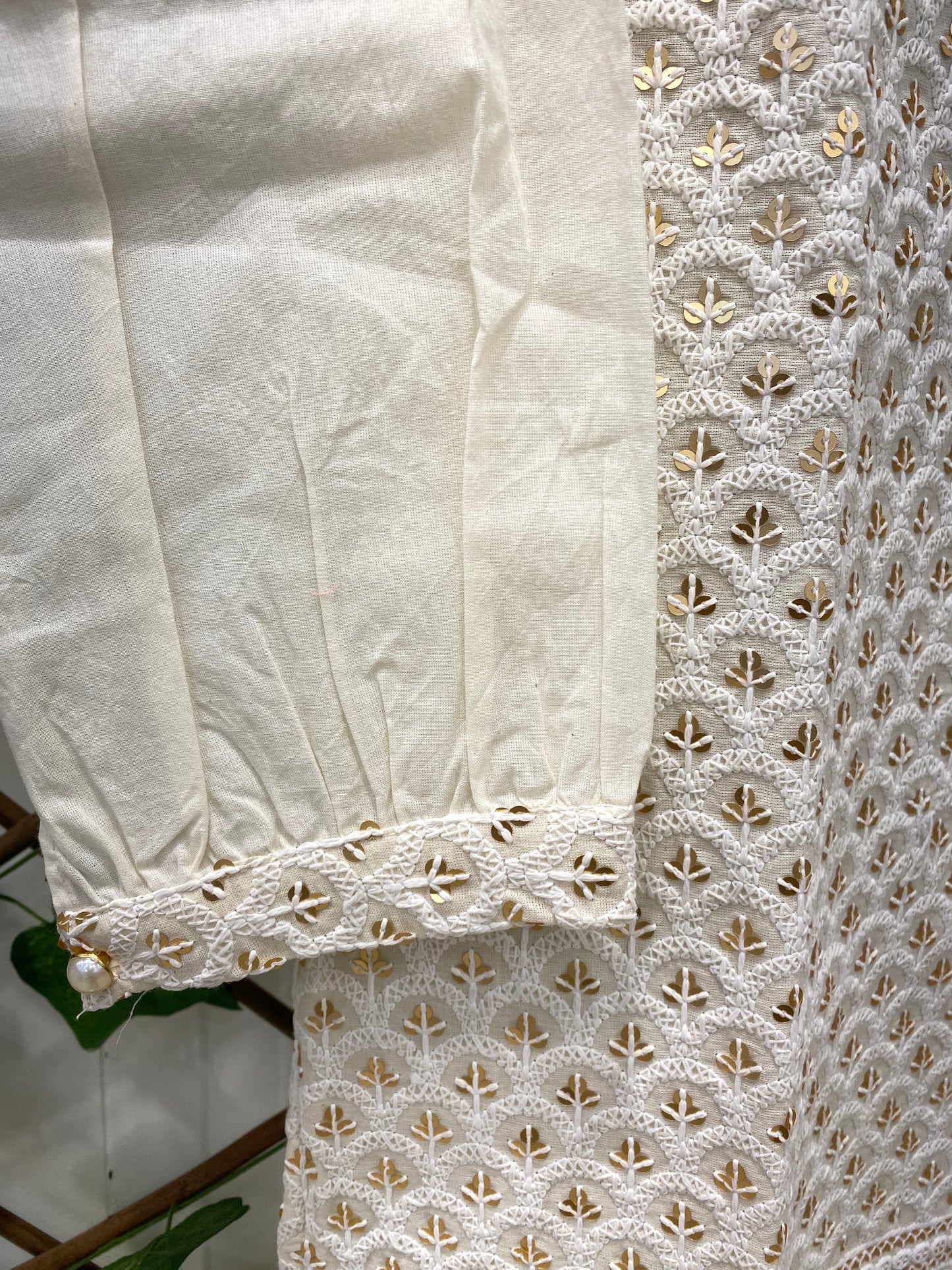 Schiffli With Golden Bead Work Co-ord Set