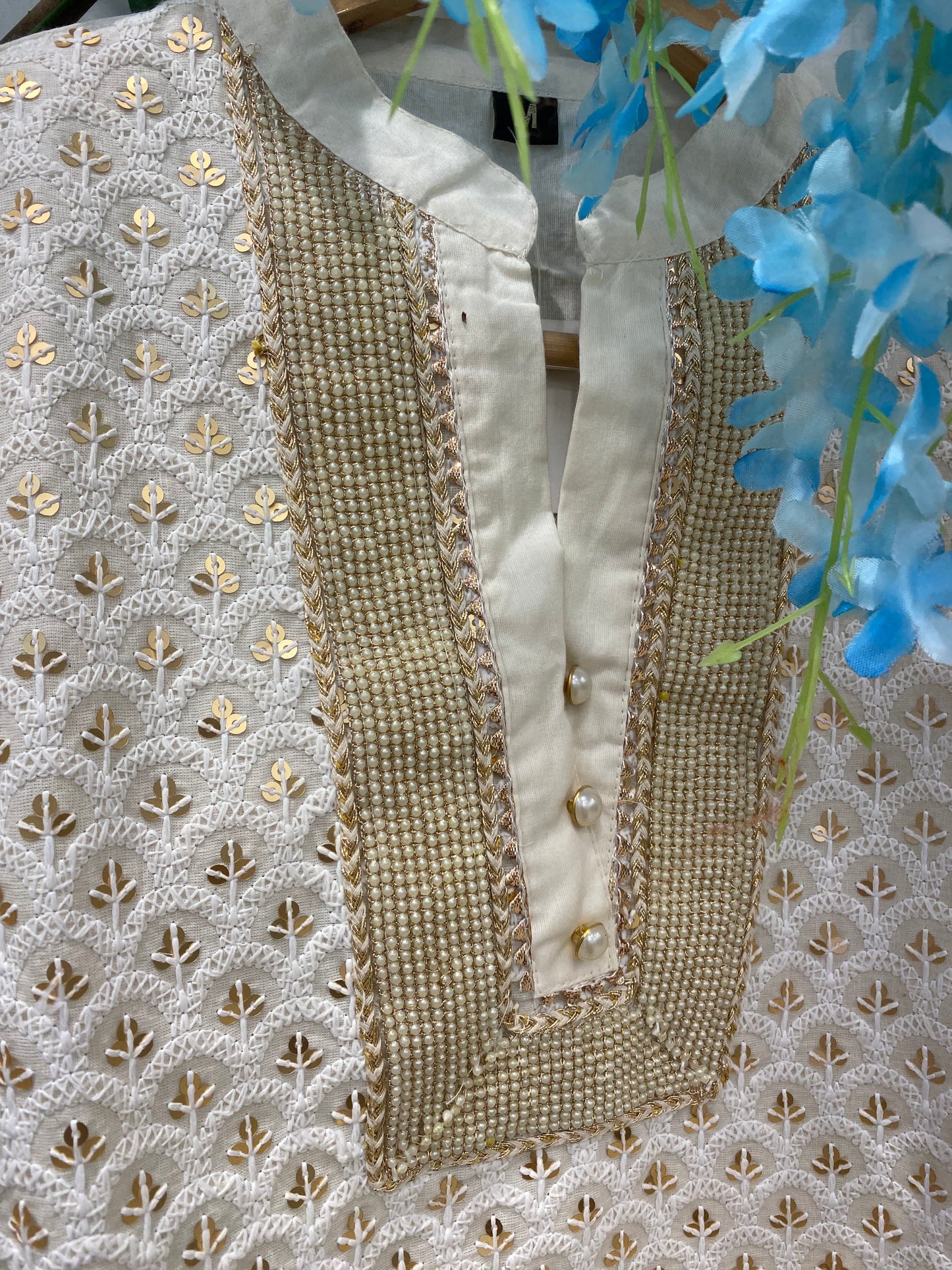 Schiffli With Golden Bead Work Co-ord Set