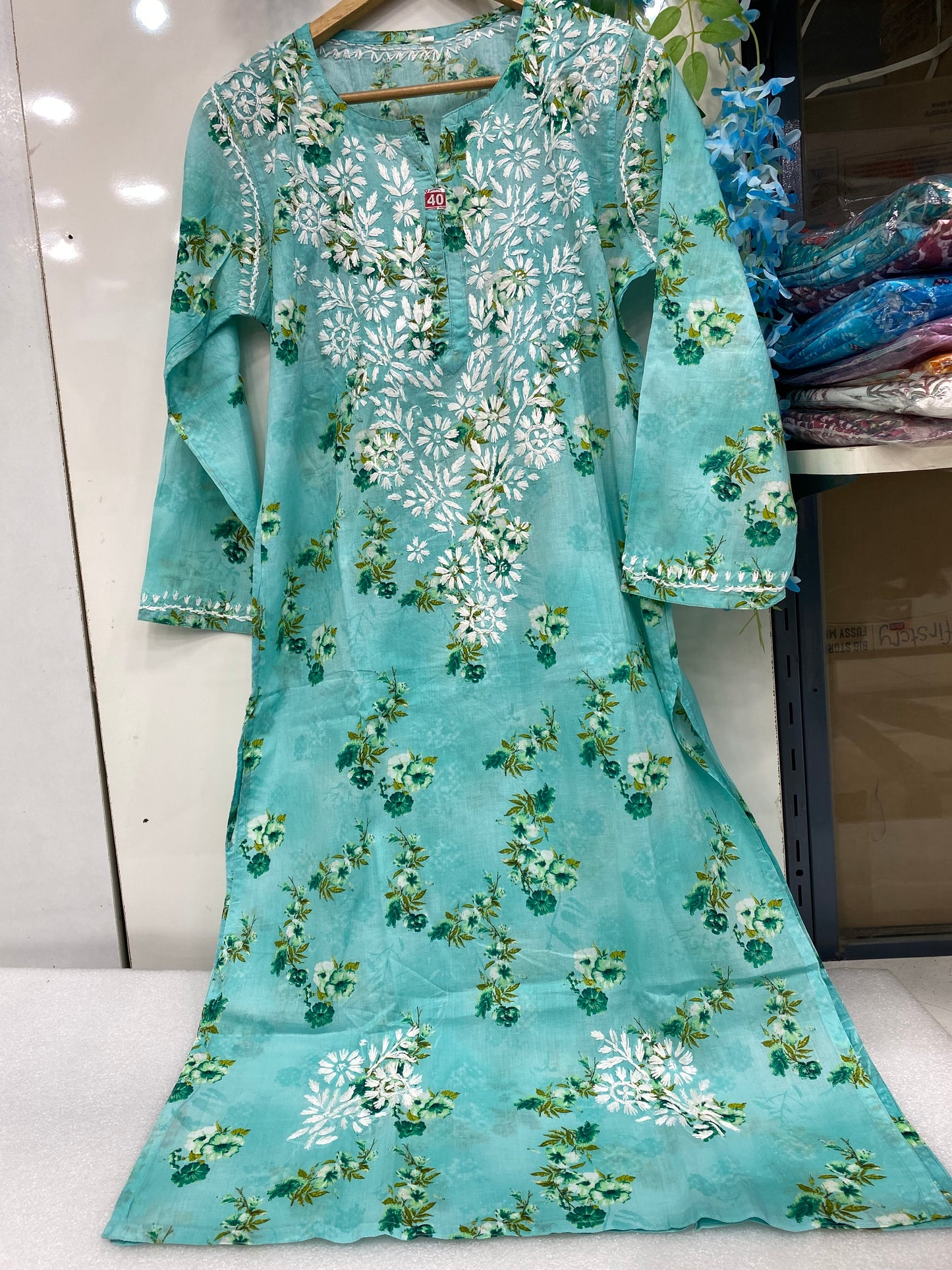 Green floral chikankari kurta