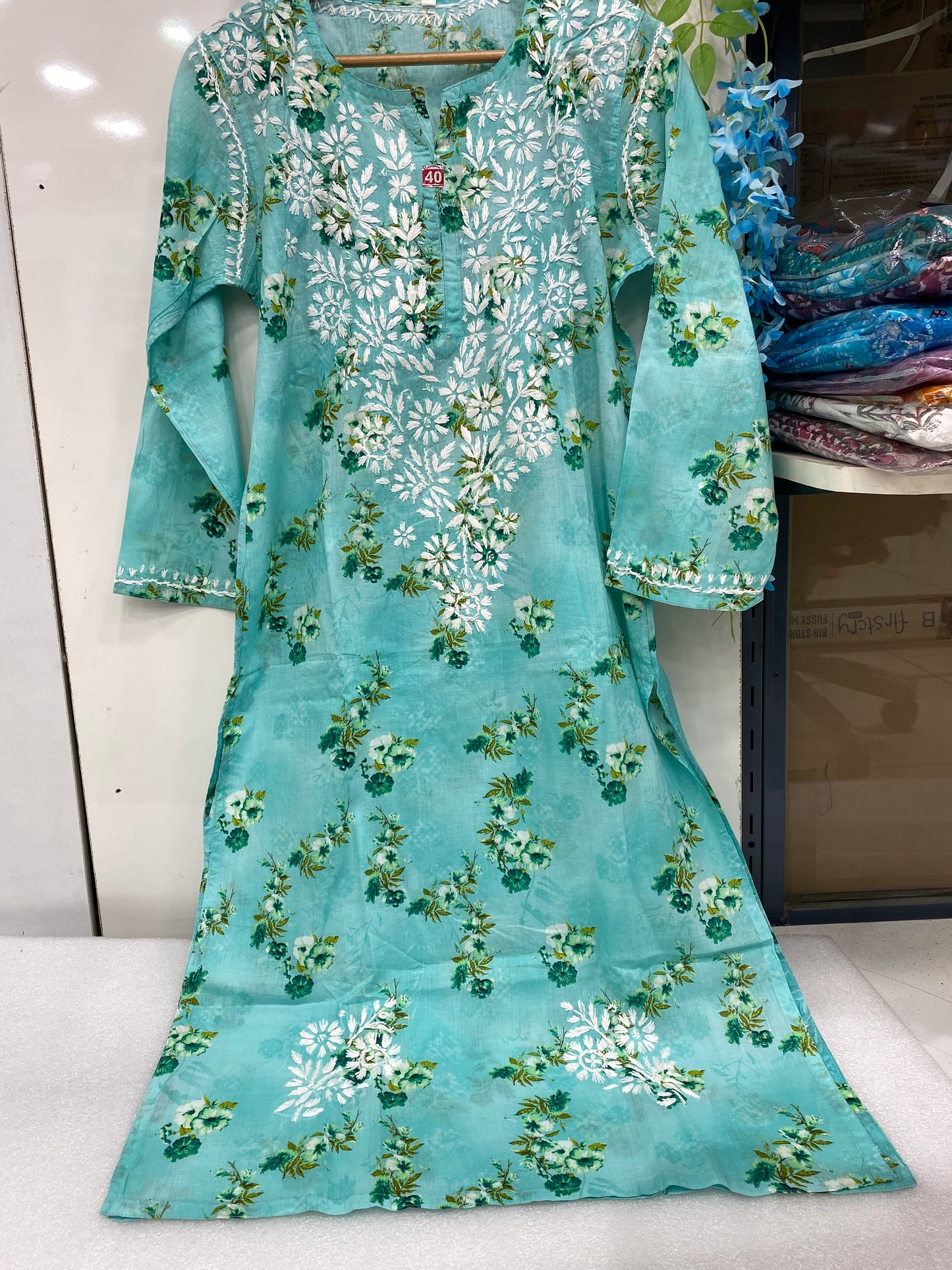 Green floral chikankari kurta