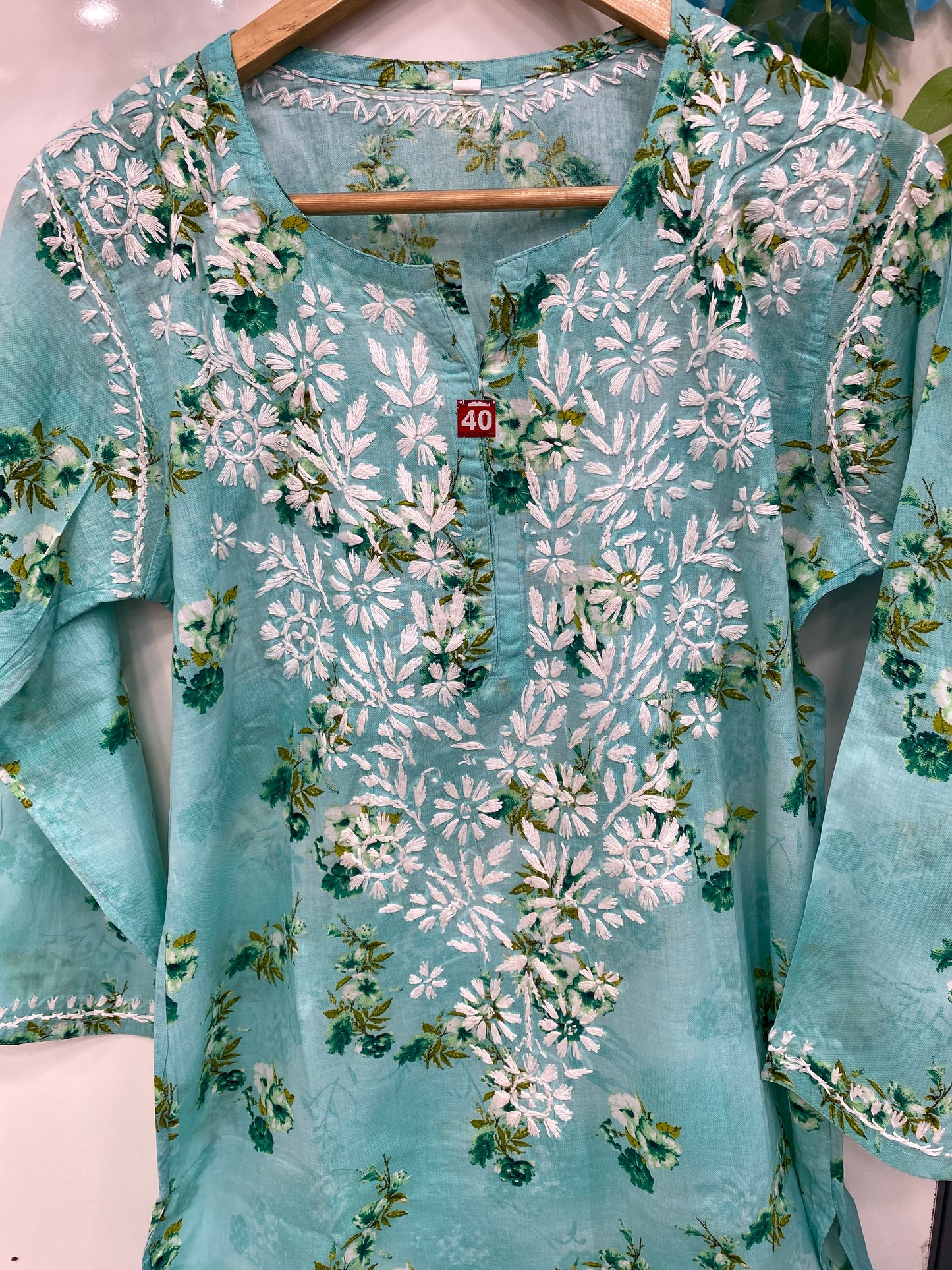 Green floral chikankari kurta