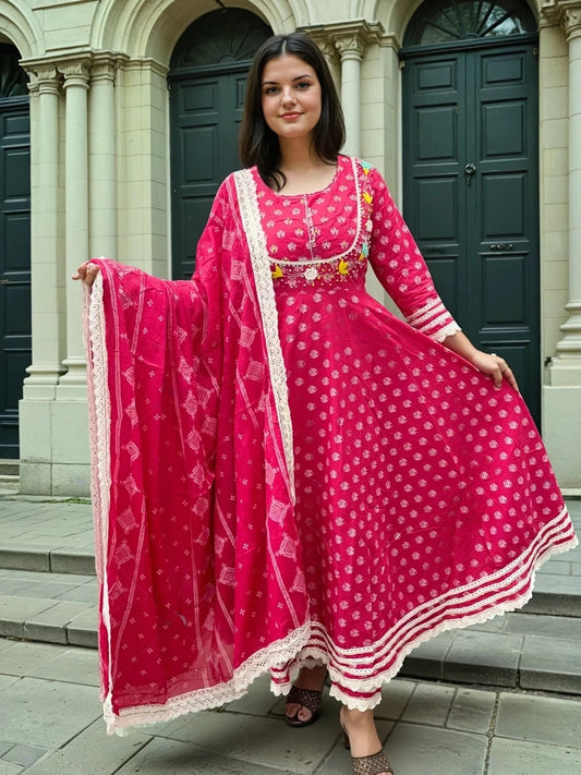 Red fully flaired pure cotton anarkali