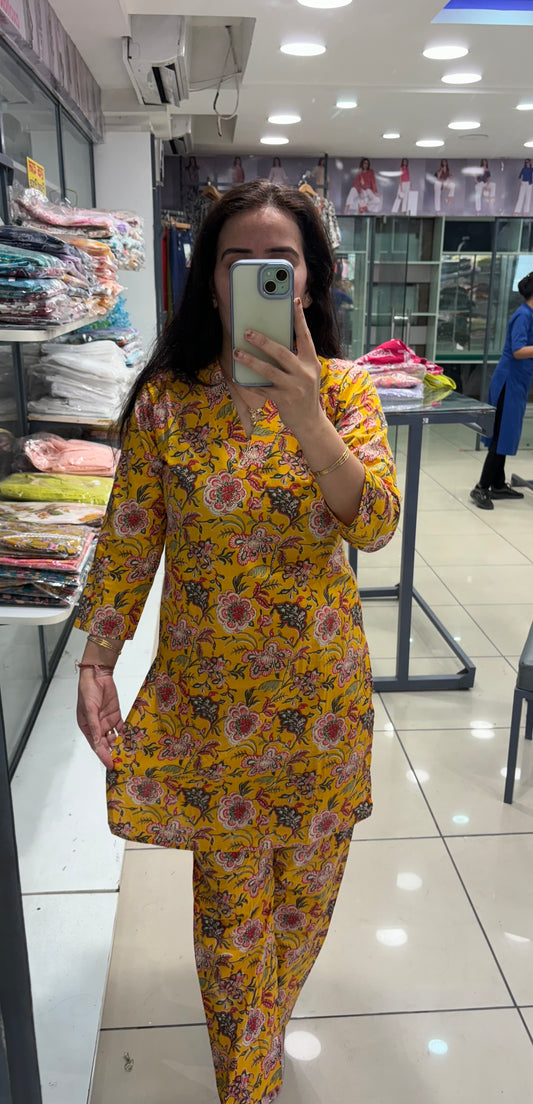 Pure cotton yellow floral coordset