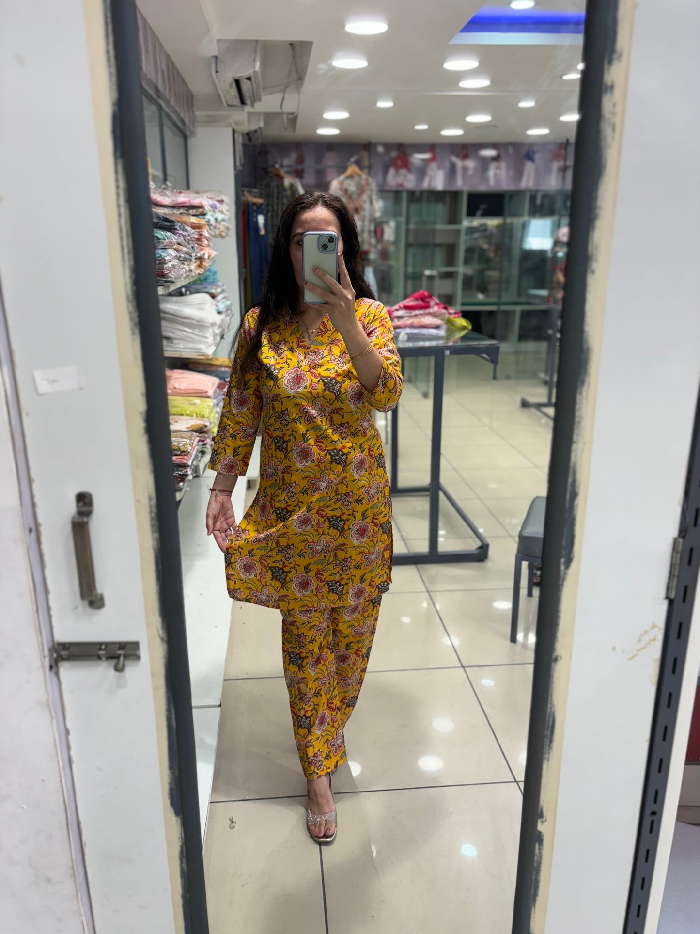 Pure cotton yellow floral coordset