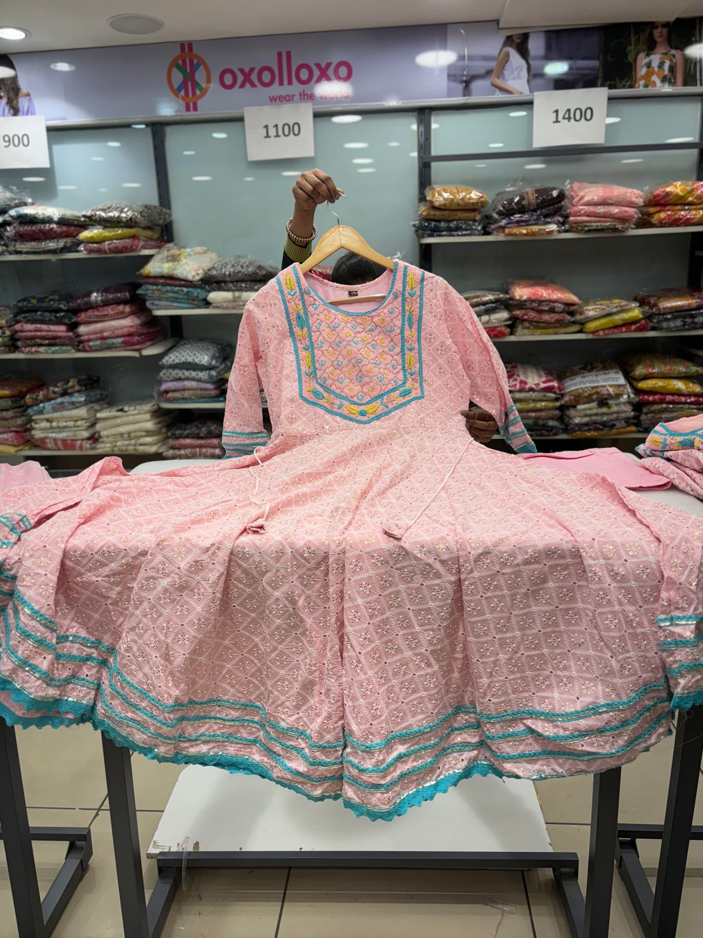 Pink heavy  fully flairedanarkali