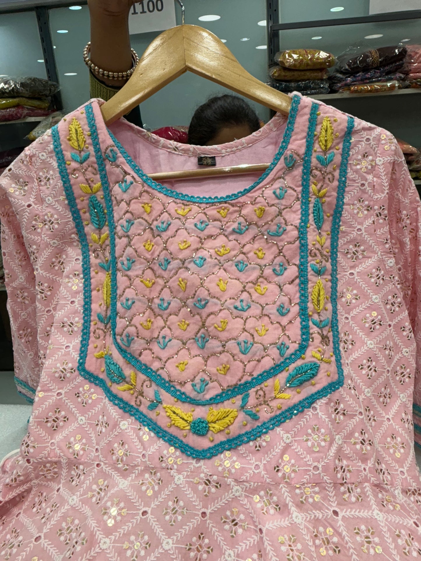 Pink heavy  fully flairedanarkali
