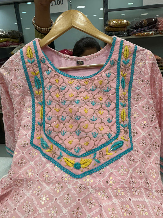 Pink heavy  fully flairedanarkali