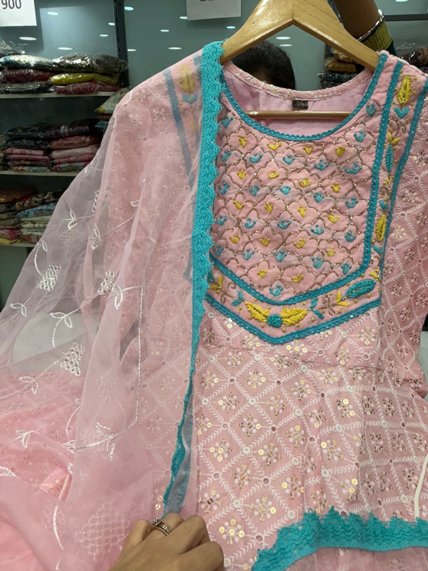 Pink heavy  fully flairedanarkali