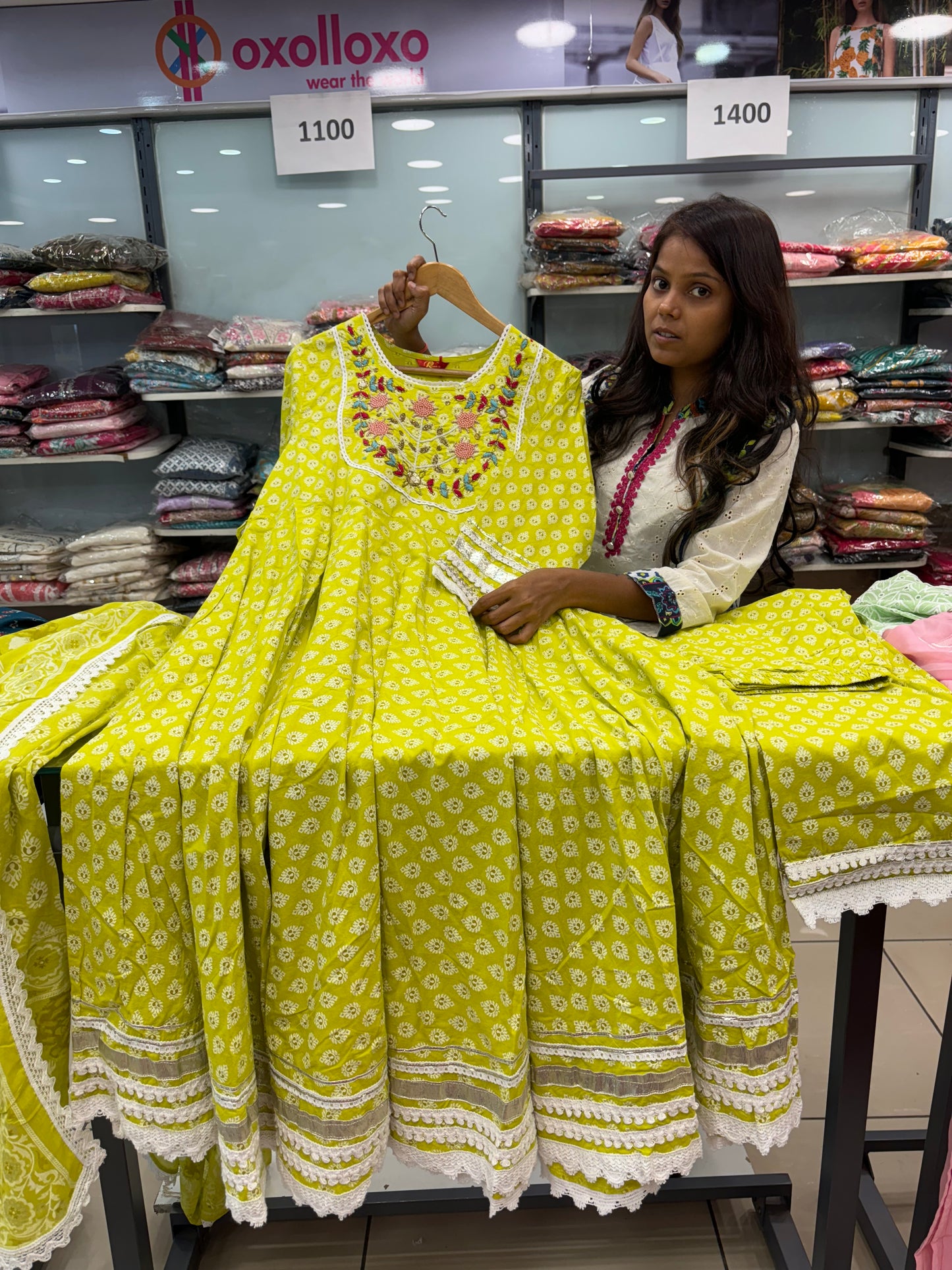 Green laced flaired anarkali