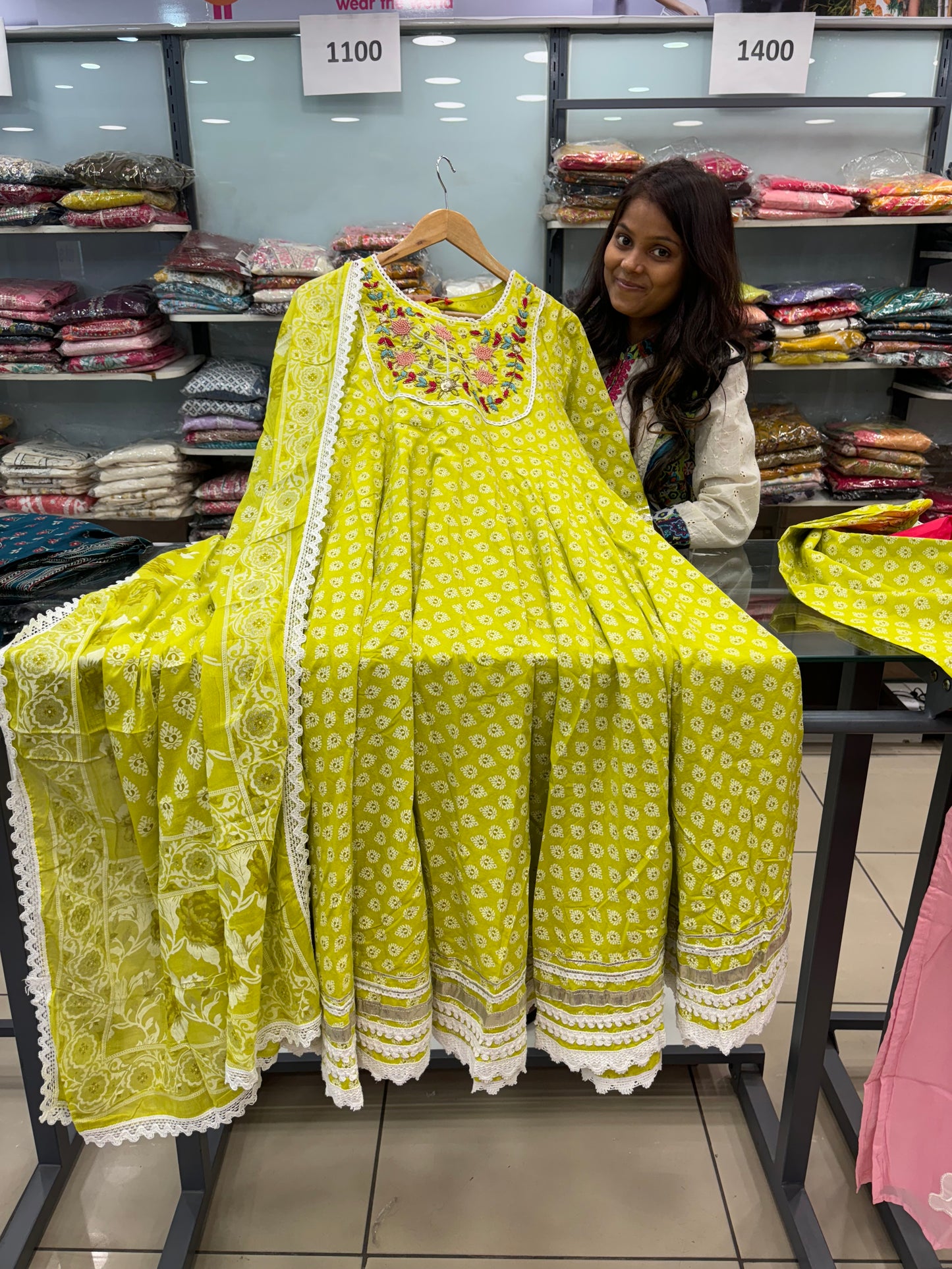 Green laced flaired anarkali