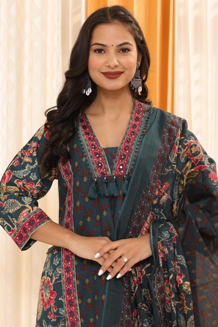Green A-Line Cotton Suit