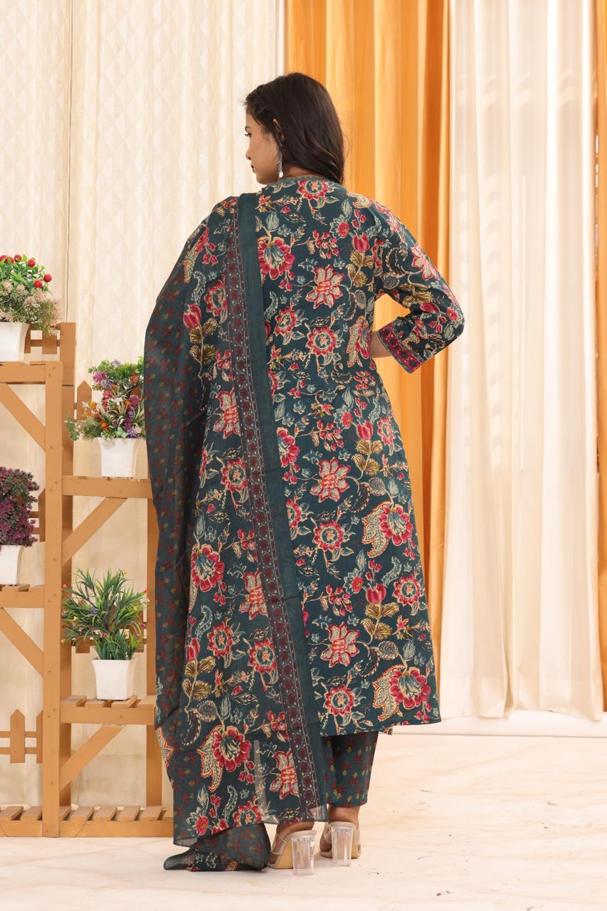 Green A-Line Cotton Suit
