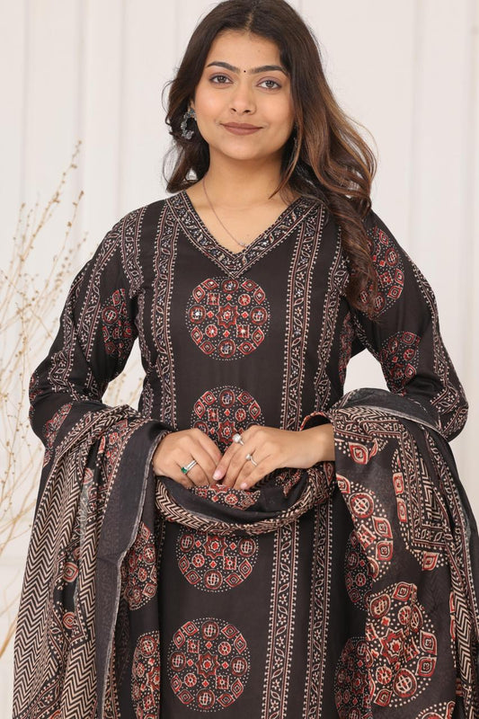Black Cotton Straight Suit